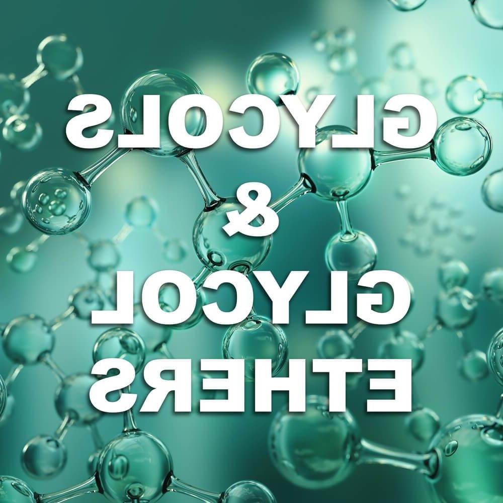 乙二醇和乙二醇醚. 化学物质漂浮在绿色液体中的图示.